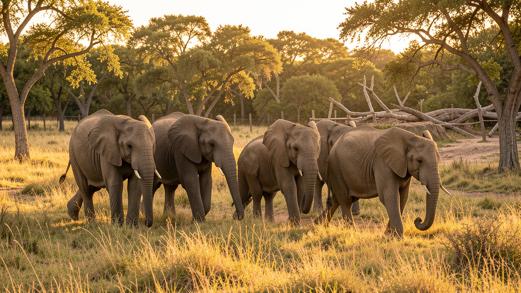 African elephant family in savanna habitat
